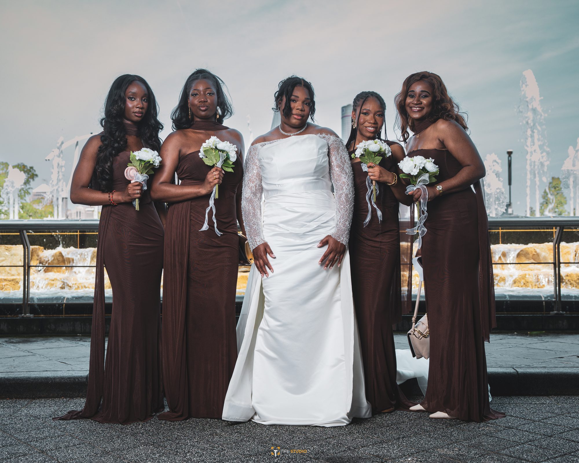 Bridesmaids waterfront portrait